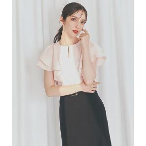 tシャツ フリルスリーブパールキーネックカットソー レディース