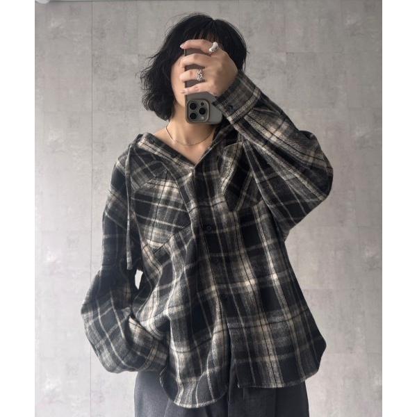 シャツ 「ユニセックス商品」フード付きチェックシャツ メンズ レディース