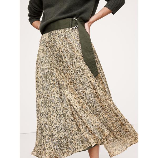 スカート プリーツ ルレックス ストライプ ミディスカート