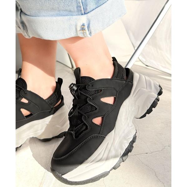 「Java」 フラットサンダル LARGE ブラック×ホワイト レディース