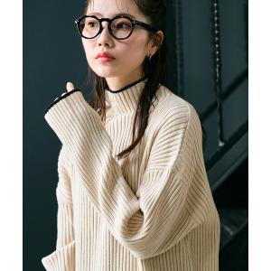 ニット セーター 限定展開　配色 ライン リブニット ハイネック プルオーバー レディース｜ZOZOTOWN Yahoo!店