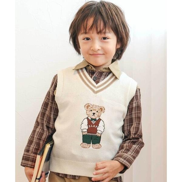 ベスト クマ刺しゅうラインリブニットベスト(80~130cm) キッズ 子供服 男の子 女の子
