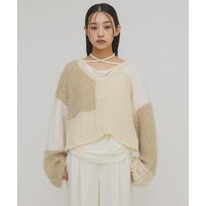 カーディガン パッチワークニットカーディガン レディース