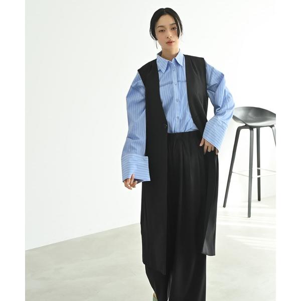 ジャケット ノーカラージャケット 「Kana Oyama×BLK001」ロングジレ レディース