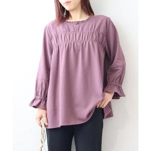 ブラウス シャツ 「L〜5L 大きいサイズ」クレープジョーゼットシャーリングブラウス レディース