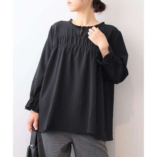 ブラウス シャツ 「L〜5L 大きいサイズ」クレープジョーゼットシャーリングブラウス レディース