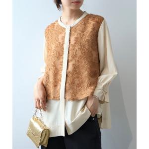 ブラウス シャツ 「L〜5L 大きいサイズ」フェザージャガード使いバンドカラーブラウス レディース