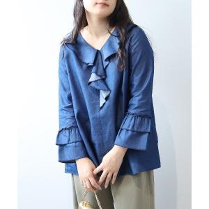 ブラウス シャツ 「L〜5L 大きいサイズ」ラッフルフリルスリーブブラウス レディース