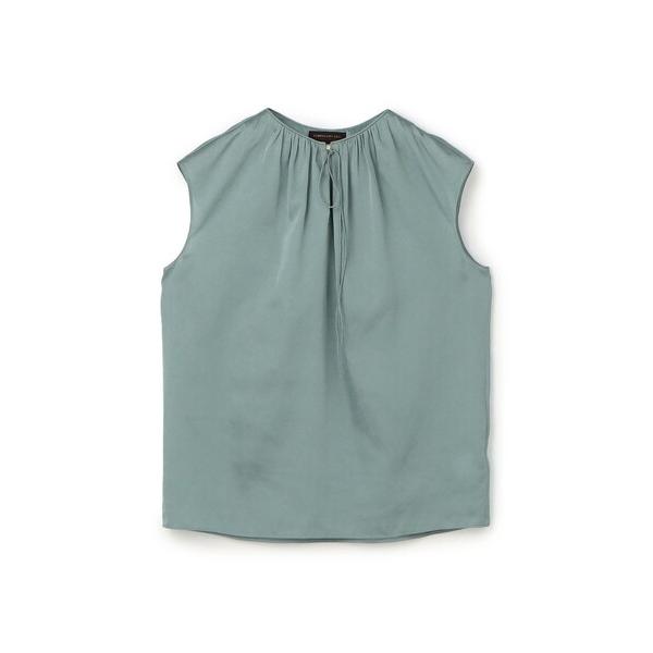 ブラウス シャツ シャイニーシャンブレー スリーブレレスブラウス レディース