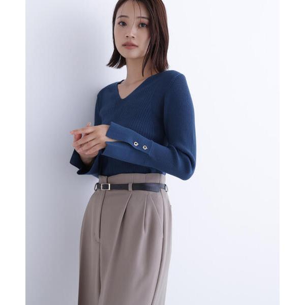 ニット セーター  Vネックハトメスリーブリブニット レディース