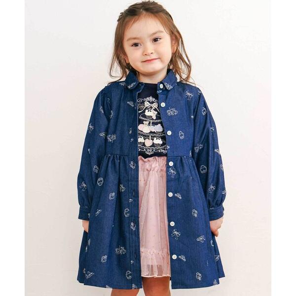 ワンピース 刺しゅう総柄襟付きデニムワンピース(80~130cm) キッズ 子供服 男の子 女の子