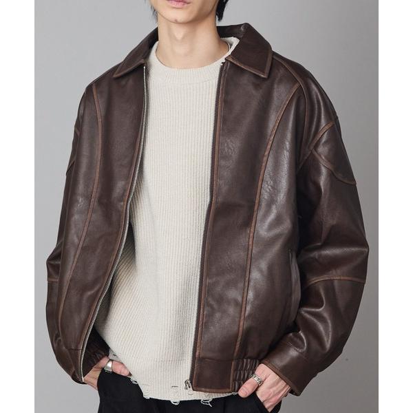 ブルゾン アウター Pattern Design Leather Jacket / パターンデザイン...