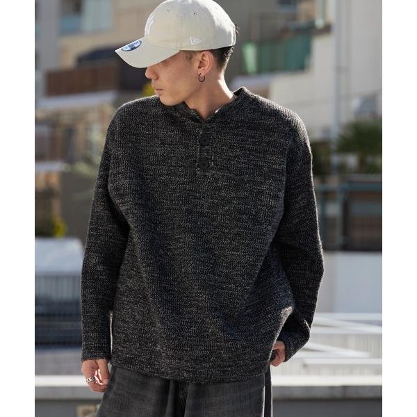 セーター ニット Rib knit Henley neck knit sweater/畦編みヘンリー...