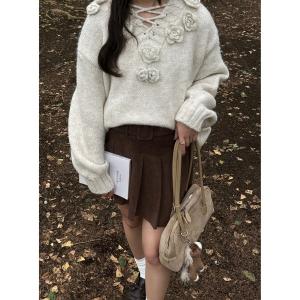 ニット セーター レースアップローズニット レディース