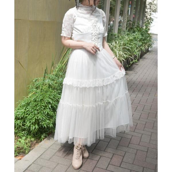 ワンピース コルセット風編上ジャンスカ