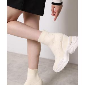 ブーツ スニーカーソールラインストーンニットブーツ レディース