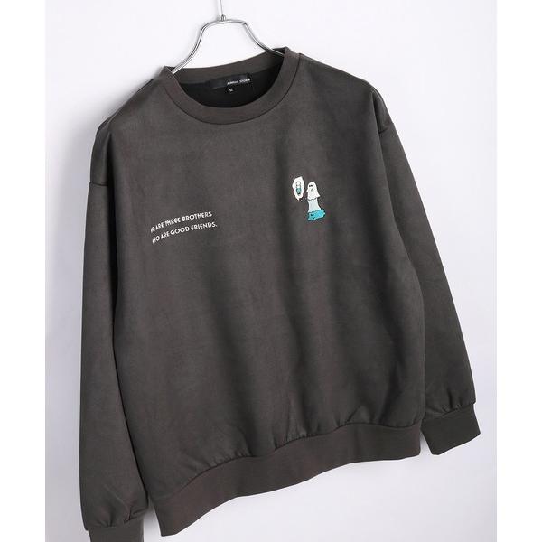 トレーナー スウェット GHOST ワンポイント刺繍 スエード 長袖トレーナー メンズ レディース