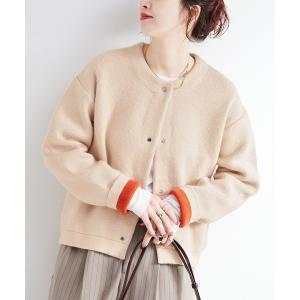 カーディガン 2層スムース編みニットブルゾン レディース