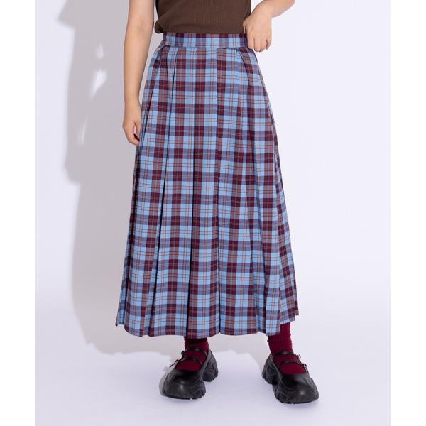 スカート チェックプリーツロングスカート