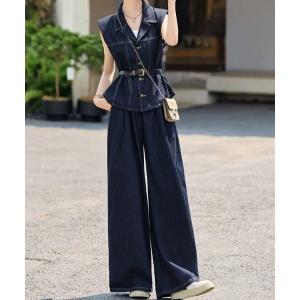 セットアップ ベルト付きデニムセットアップ レディース