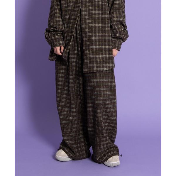 パンツ チェックワイドイージーパンツ レディース メンズ