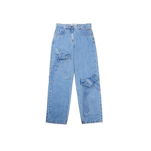 ジーンズ デニム デニムパンツ リボンディテール デニムパンツ レディース