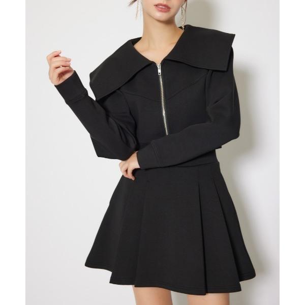 tシャツ BIGカラーフロントZIPトップス 秋服 冬服 レディース