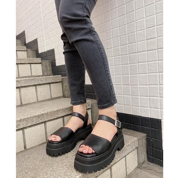 「R&amp;E」 フラットサンダル M ブラック レディース