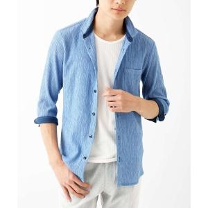 「MK MICHEL KLEIN HOMME 」 7分袖シャツ 46 ダークインディゴブルー メンズ