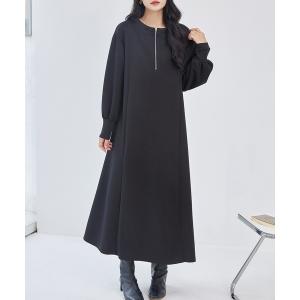 ワンピース 2WAY ハーフジップ 長袖 マキシ ワンピース