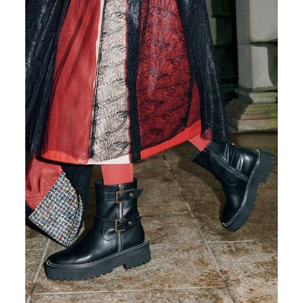 ブーツ ダブルベルトボリュームソールブーツ レディース