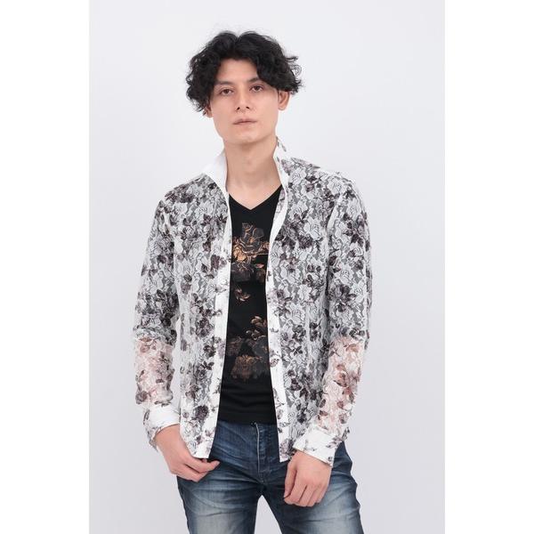 tシャツ ラッセルレースフラワープリントシャツ メンズ