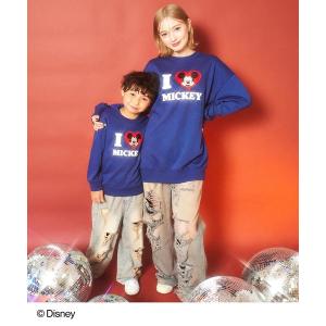 トレーナー  「Disney」「Mickey＆Minnie」 ANAP KIDS I LOVE デザイン オーバーサイズ スウェット プルオーバー「親