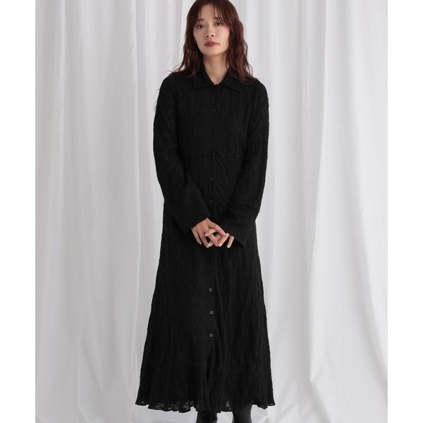 ワンピース フラワージャガードレースアップシャツワンピース　582484
