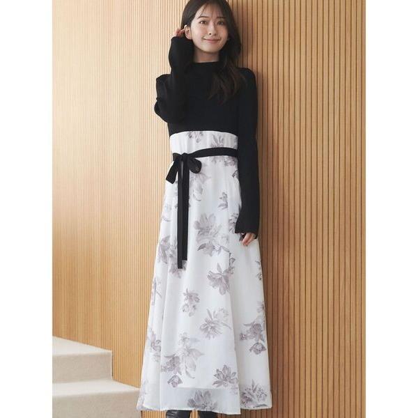 ワンピース フラワードッキングロングスリーブワンピース
