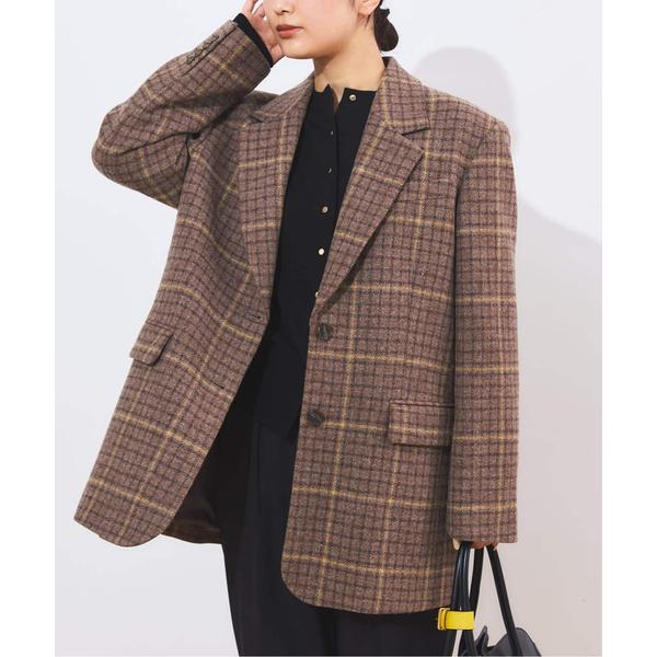 ジャケット テーラードジャケット シェットランドウールチェックジャケット レディース