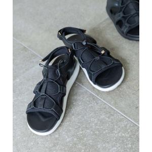 「GLOBAL WORK」 フラットサンダル MEDIUM ブラック×ホワイト レディース