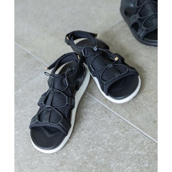 「GLOBAL WORK」 フラットサンダル MEDIUM ブラック×ホワイト レディース