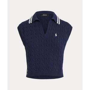 ニット セーター ケーブルニット スリーブレス ポロシャツ レディース