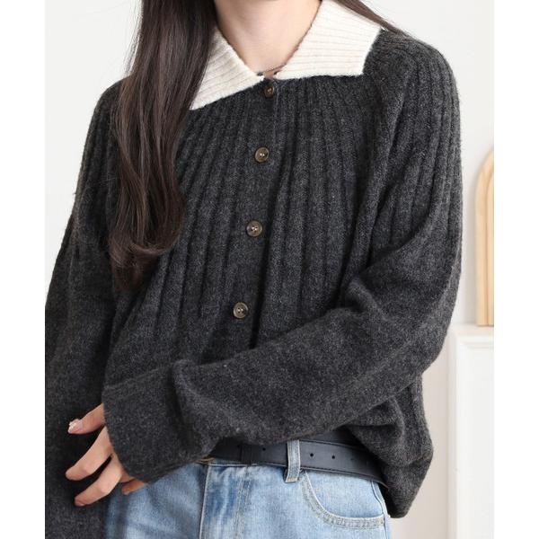 カーディガン 衿付きバルーンカーディガン レディース