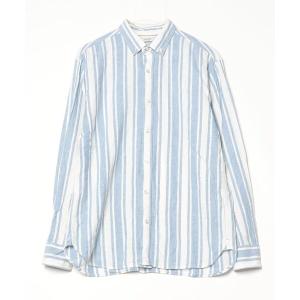 「MANGO」 ストライプ柄長袖シャツ S ブルー メンズ