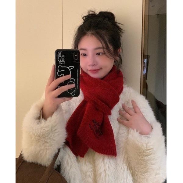 マフラー ストール レタリング刺繍ニットマフラー レディース