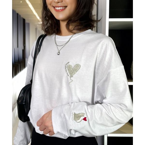 tシャツ ゆったり 着やすい 袖ロゴ 映える ダブル刺繍 レトロ モード ハート グラフィック フラ...