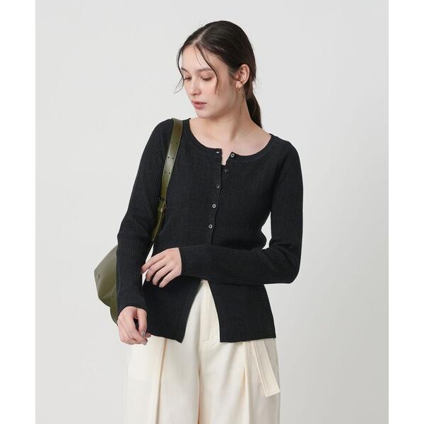 カーディガン ポリエステルブレンド メランジリブ カーディガン ウォッシャブル レディース