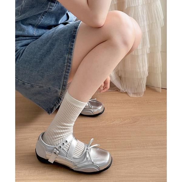 シューズ 「SANSeLF」 メリージェーンシューズ メタリックリボン ベルトストラップ sas25...