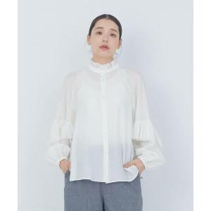 ブラウス シャツ シルク混フリルブラウス レディース