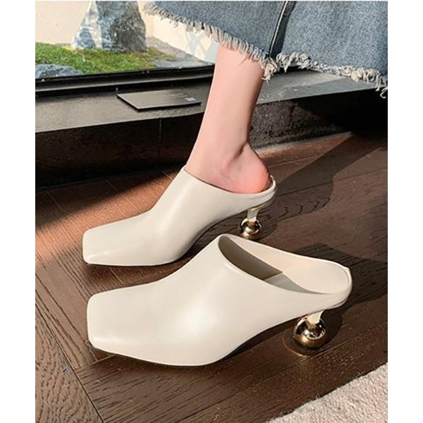 サンダル 変形ヒールスクエアトゥミュール レディース