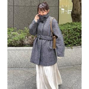 ステンカラーコート コート スタンドカラーミドル丈ツイードコート レディース