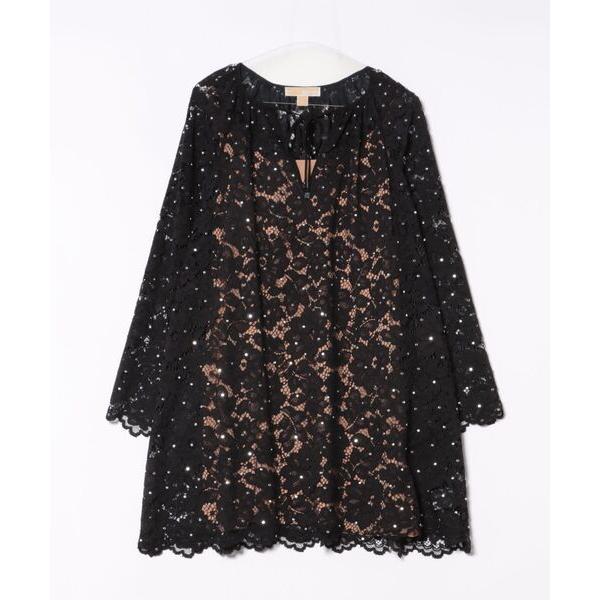 ワンピース スタッズ コード フローラル レース Vネック ドレス