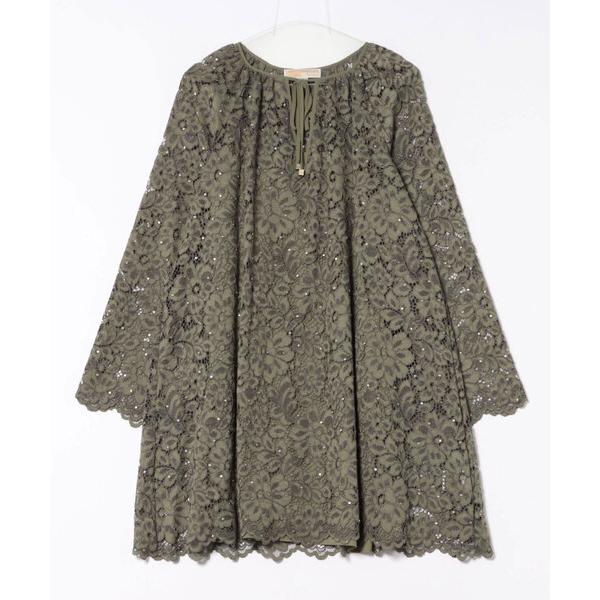 ワンピース スタッズ コード フローラル レース Vネック ドレス